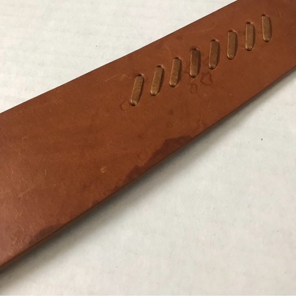 RENZA Italian Luxury Belt Asymmetrical Wide Saddle Brown Leather Brass Buckle - Picture 4 of 11